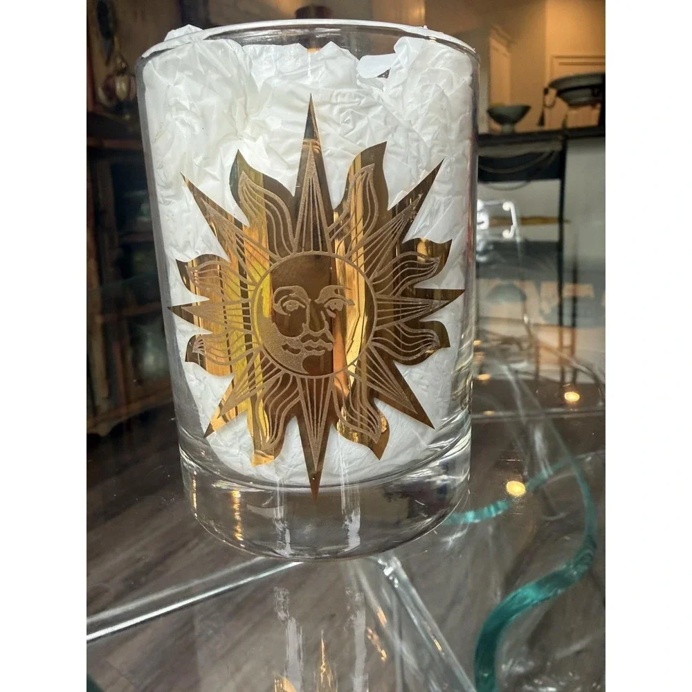 Vintage Culver Celestial Gold Sun Moon Stars Rocks Glasses Set of 4 MCM